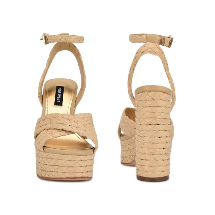 Hadyn Platform Sandals Natural Raffia Women Nine West Heels