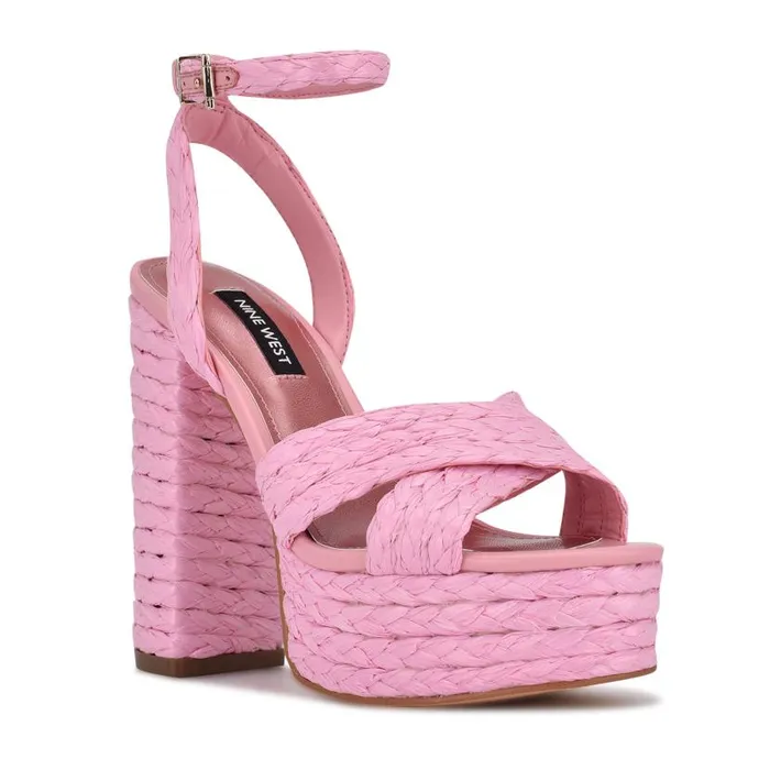 Hadyn Platform Sandals New Pink Raffia Women Nine West Heels