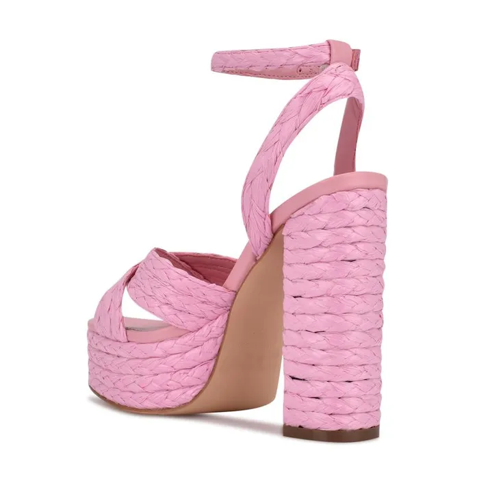 Hadyn Platform Sandals New Pink Raffia Women Nine West Heels