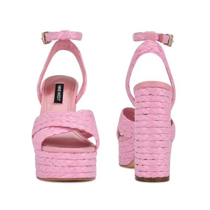 Hadyn Platform Sandals New Pink Raffia Women Nine West Heels