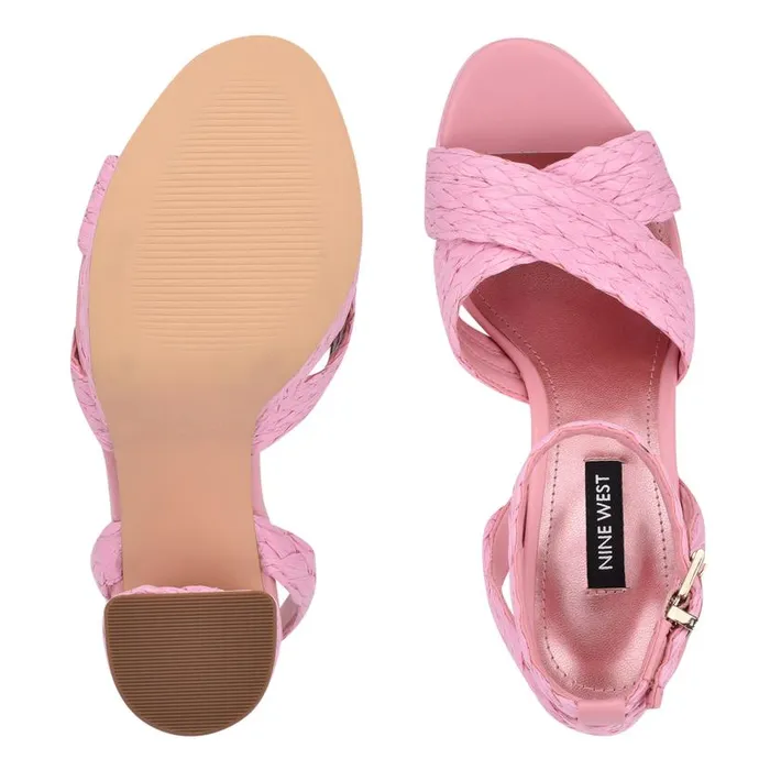 Hadyn Platform Sandals New Pink Raffia Women Nine West Heels