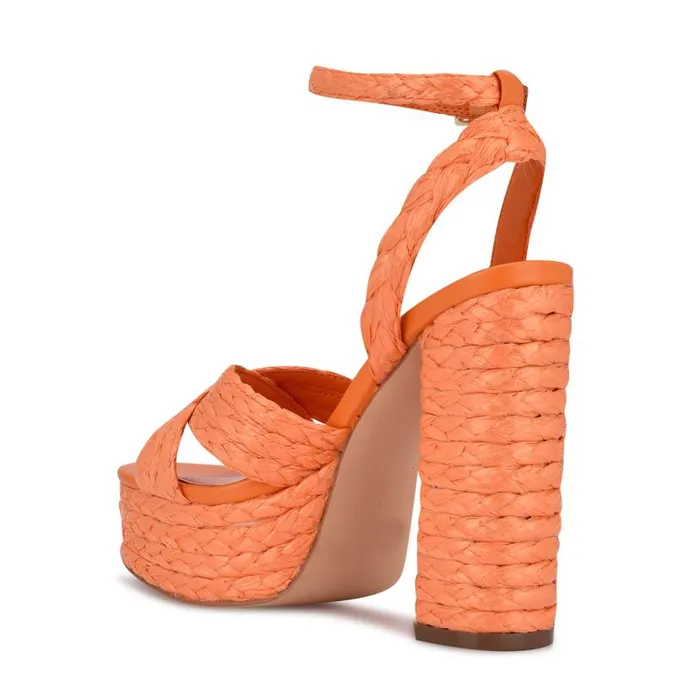 Hadyn Platform Sandals Vivid Orange Raffia Women Nine West Heels