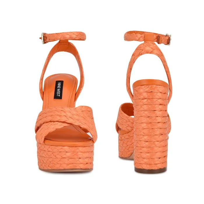 Hadyn Platform Sandals Vivid Orange Raffia Women Nine West Heels
