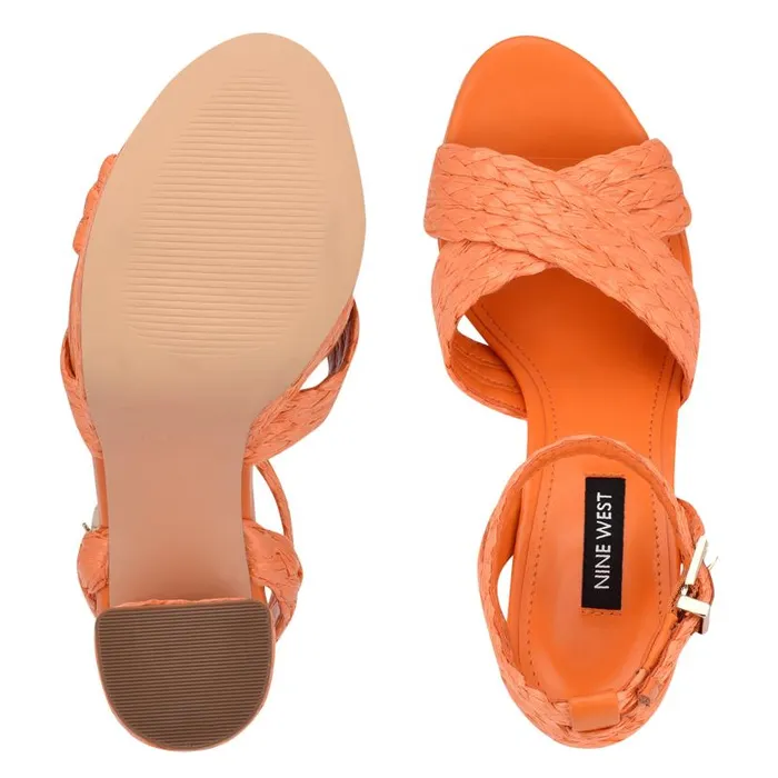 Hadyn Platform Sandals Vivid Orange Raffia Women Nine West Heels
