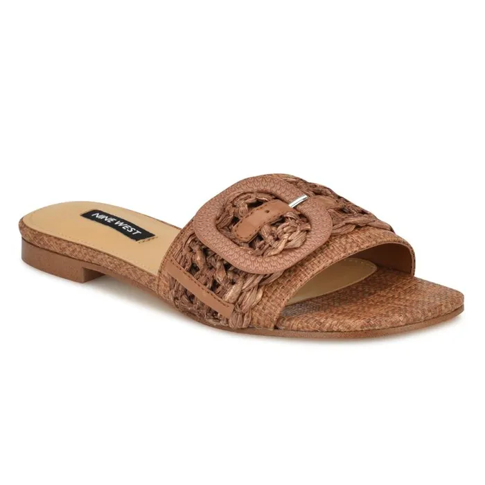 Hagleigh Flat Slide Sandals Brown Raffia Women Nine West Sandals