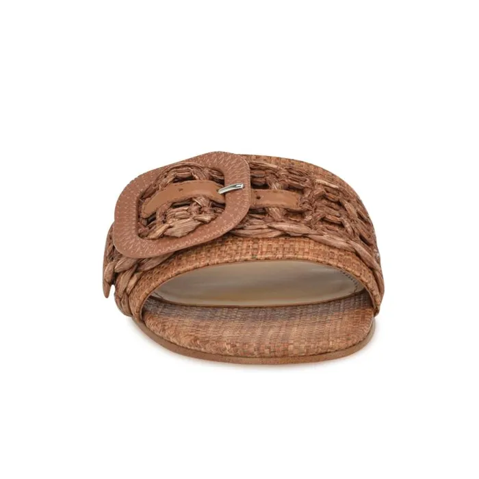 Hagleigh Flat Slide Sandals Brown Raffia Women Nine West Sandals