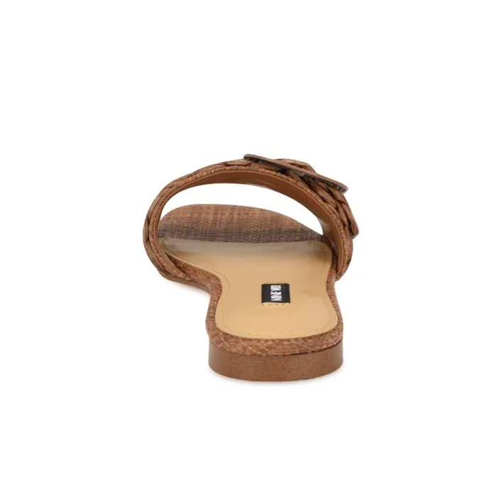 Hagleigh Flat Slide Sandals Brown Raffia Women Nine West Sandals