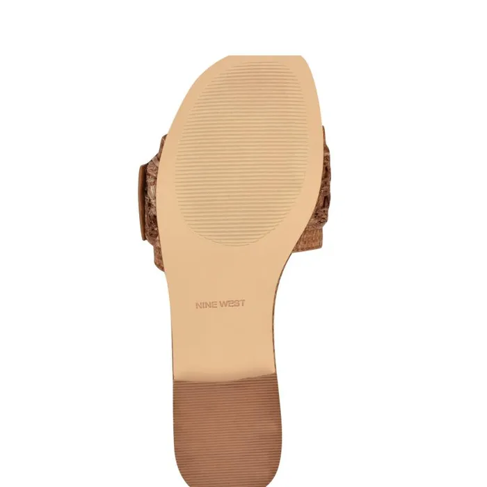 Hagleigh Flat Slide Sandals Brown Raffia Women Nine West Sandals