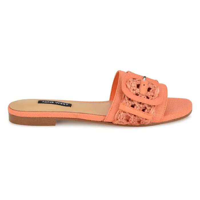 Hagleigh Flat Slide Sandals Orange Raffia Women Nine West Sandals