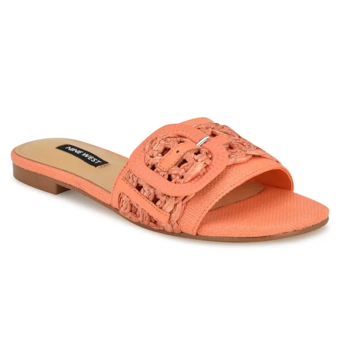 Hagleigh Flat Slide Sandals Orange Raffia Women Nine West Sandals