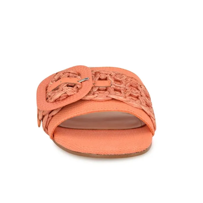 Hagleigh Flat Slide Sandals Orange Raffia Women Nine West Sandals