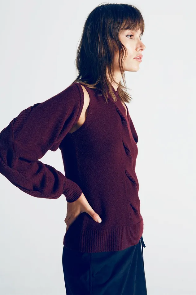 Halston Auden Wool Cash Cable Shrug Merlot Women Tops Halston Auden Wool Cash Cable Shrug Merlot Women Tops