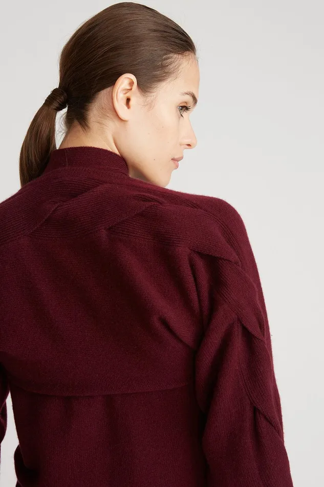 Halston Auden Wool Cash Cable Shrug Merlot Women Tops Halston Auden Wool Cash Cable Shrug Merlot Women Tops