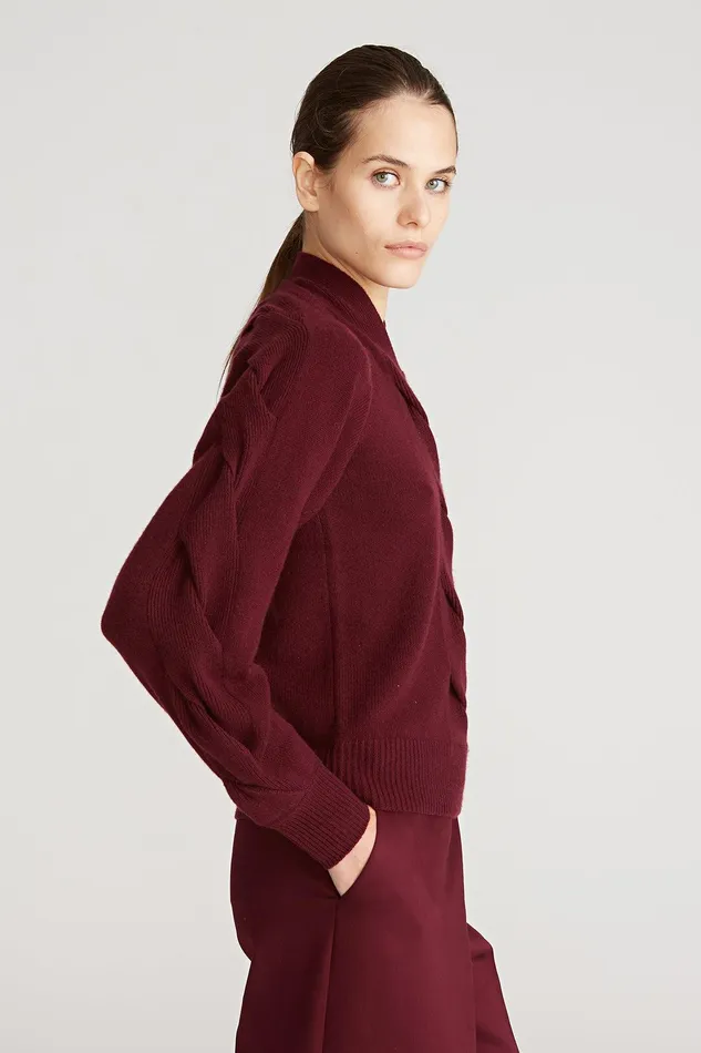 Halston Auden Wool Cash Cable Shrug Merlot Women Tops Halston Auden Wool Cash Cable Shrug Merlot Women Tops
