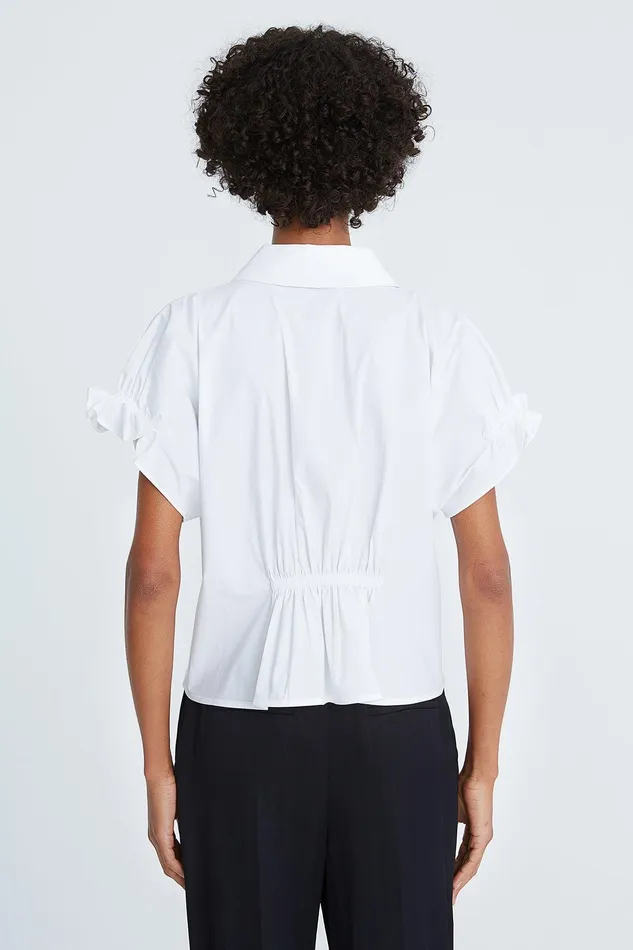 Halston Bea Cotton Shirting Ruffle Top Optic White Women Tops Halston Bea Cotton Shirting Ruffle Top Optic White Women Tops