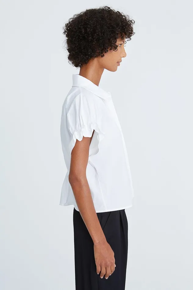 Halston Bea Cotton Shirting Ruffle Top Optic White Women Tops Halston Bea Cotton Shirting Ruffle Top Optic White Women Tops