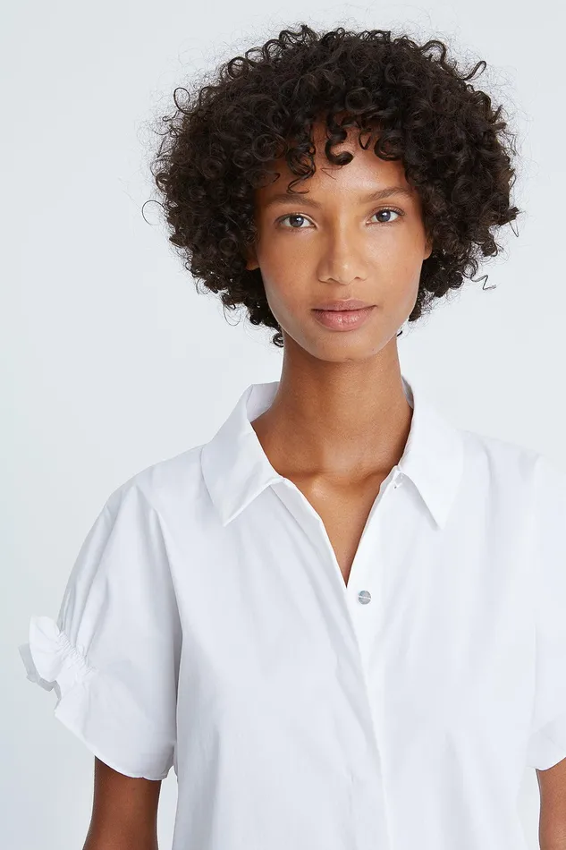 Halston Bea Cotton Shirting Ruffle Top Optic White Women Tops Halston Bea Cotton Shirting Ruffle Top Optic White Women Tops