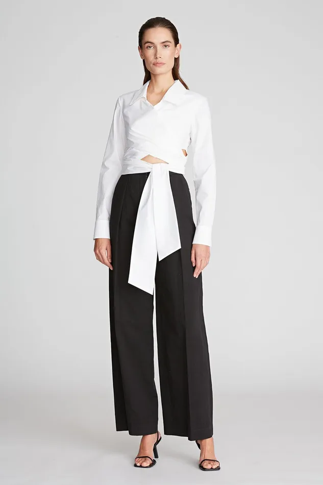 Halston Capri Blouse In Cotton Optic White Women Tops