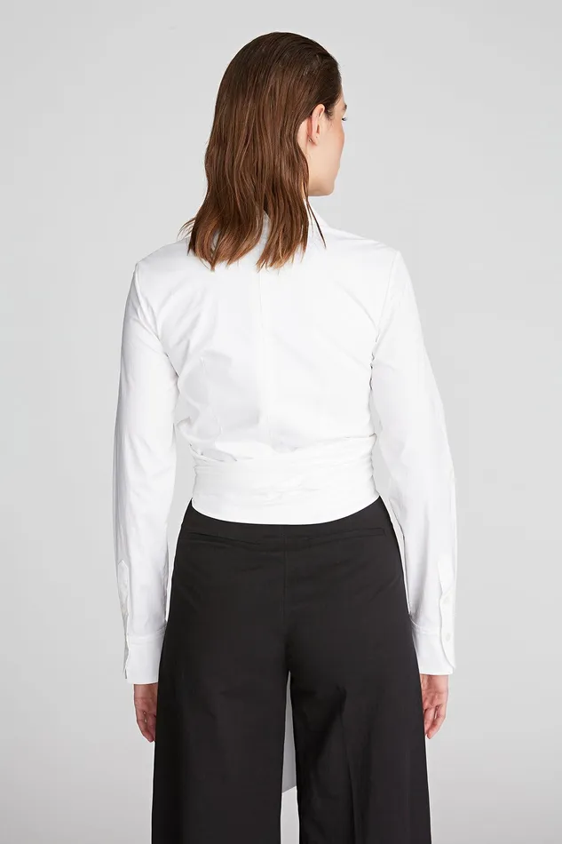 Halston Capri Blouse In Cotton Optic White Women Tops