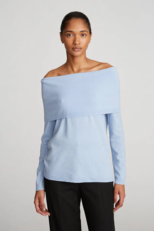Halston Corin Sweater In Wool And Cashmere Powder Blue Women Tops
