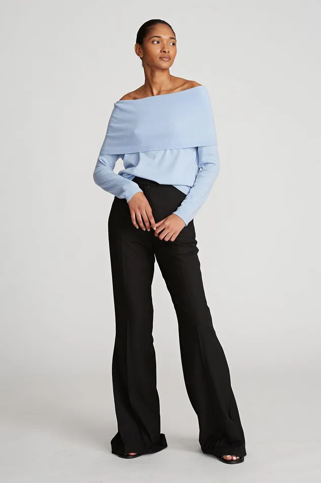 Halston Corin Sweater In Wool And Cashmere Powder Blue Women Tops Halston Corin Sweater In Wool And Cashmere Powder Blue Women Tops
