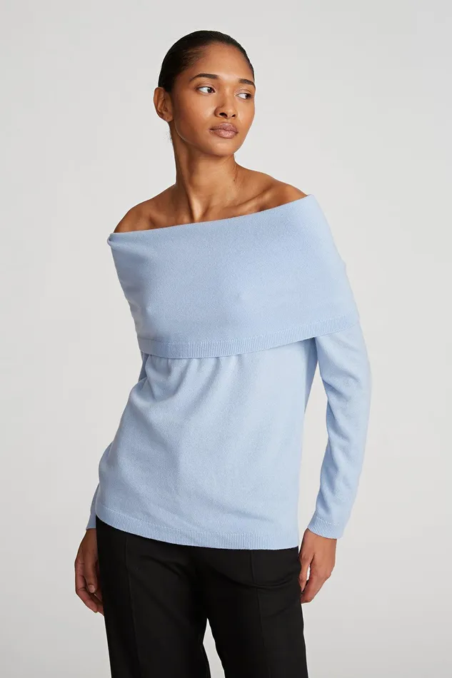 Halston Corin Sweater In Wool And Cashmere Powder Blue Women Tops Halston Corin Sweater In Wool And Cashmere Powder Blue Women Tops