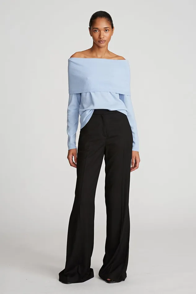 Halston Corin Sweater In Wool And Cashmere Powder Blue Women Tops Halston Corin Sweater In Wool And Cashmere Powder Blue Women Tops