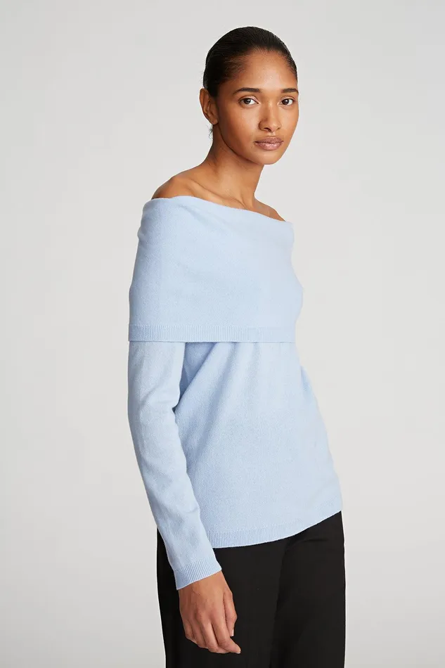 Halston Corin Sweater In Wool And Cashmere Powder Blue Women Tops Halston Corin Sweater In Wool And Cashmere Powder Blue Women Tops