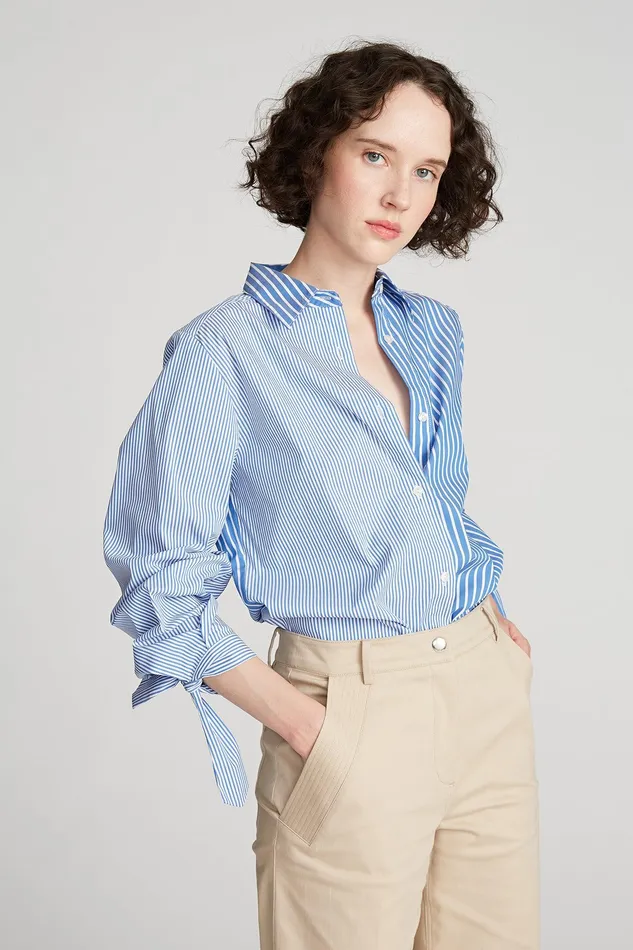 Halston Gen Blouse In Striped Shirting Blue Stripe Women Tops Halston Gen Blouse In Striped Shirting Blue Stripe Women Tops