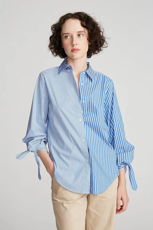 Halston Gen Blouse In Striped Shirting Blue Stripe Women Tops Halston Gen Blouse In Striped Shirting Blue Stripe Women Tops