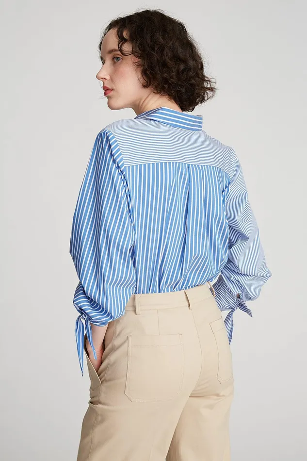 Halston Gen Blouse In Striped Shirting Blue Stripe Women Tops Halston Gen Blouse In Striped Shirting Blue Stripe Women Tops