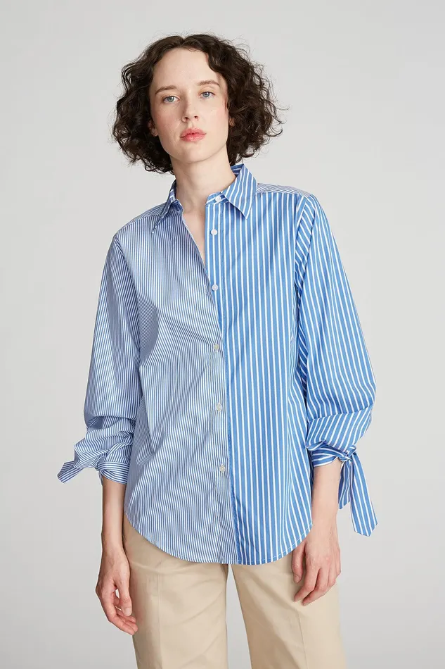 Halston Gen Blouse In Striped Shirting Blue Stripe Women Tops Halston Gen Blouse In Striped Shirting Blue Stripe Women Tops