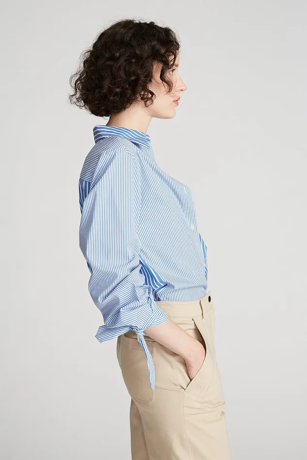 Halston Gen Blouse In Striped Shirting Blue Stripe Women Tops Halston Gen Blouse In Striped Shirting Blue Stripe Women Tops