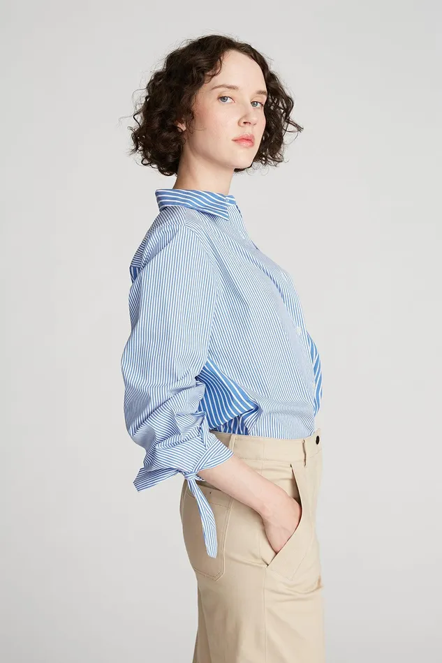 Halston Gen Blouse In Striped Shirting Blue Stripe Women Tops Halston Gen Blouse In Striped Shirting Blue Stripe Women Tops