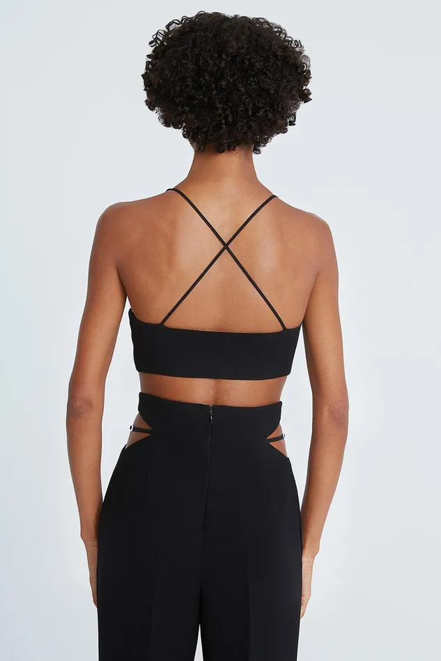 Halston Gwen Crepe Scoop Neck Bralette Black Women Tops