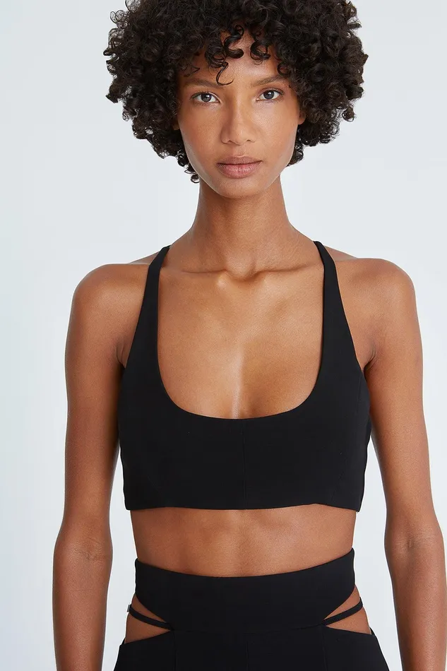 Halston Gwen Crepe Scoop Neck Bralette Black Women Tops