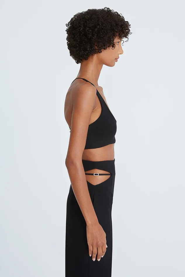 Halston Gwen Crepe Scoop Neck Bralette Black Women Tops