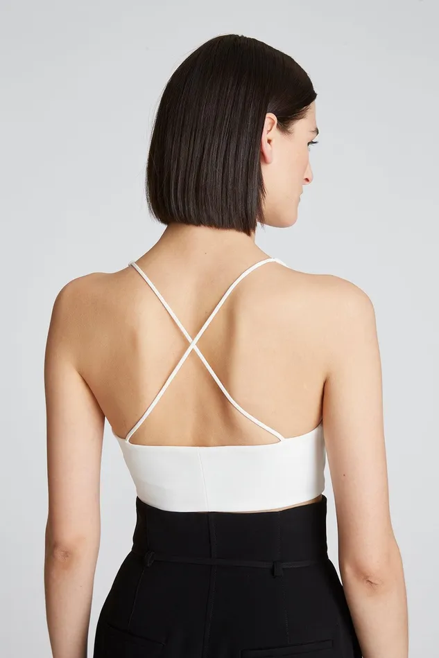Halston Gwen Crepe Scoop Neck Bralette Chalk Women Tops Halston Gwen Crepe Scoop Neck Bralette Chalk Women Tops