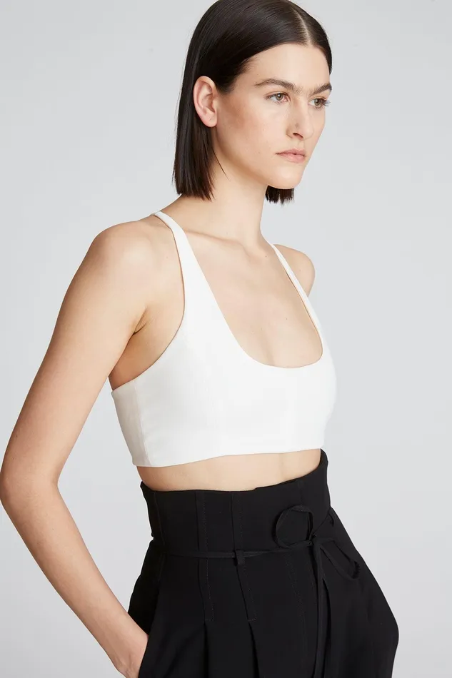 Halston Gwen Crepe Scoop Neck Bralette Chalk Women Tops Halston Gwen Crepe Scoop Neck Bralette Chalk Women Tops