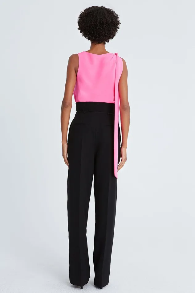 Halston Iliana Crepe Draped Top Neon Pink Women Tops Halston Iliana Crepe Draped Top Neon Pink Women Tops