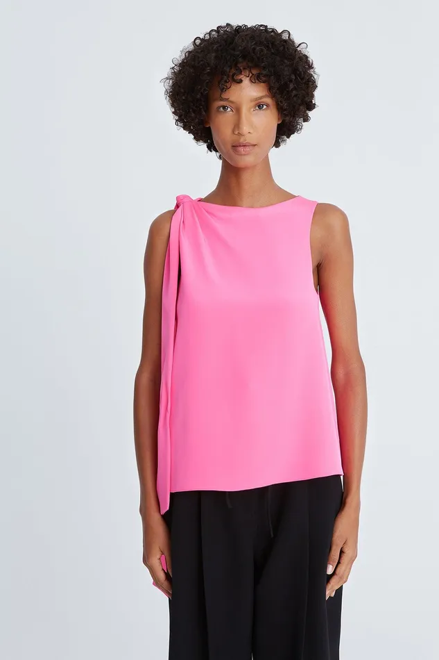Halston Iliana Crepe Draped Top Neon Pink Women Tops Halston Iliana Crepe Draped Top Neon Pink Women Tops
