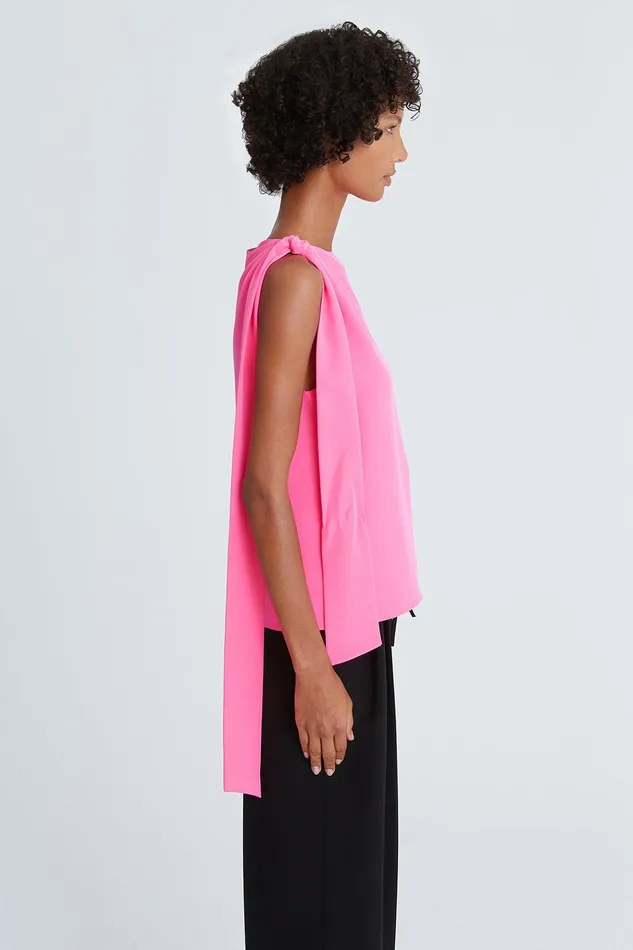 Halston Iliana Crepe Draped Top Neon Pink Women Tops Halston Iliana Crepe Draped Top Neon Pink Women Tops