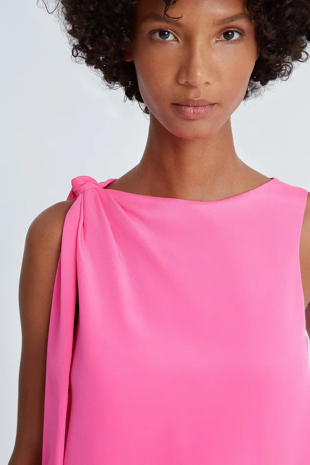 Halston Iliana Crepe Draped Top Neon Pink Women Tops Halston Iliana Crepe Draped Top Neon Pink Women Tops