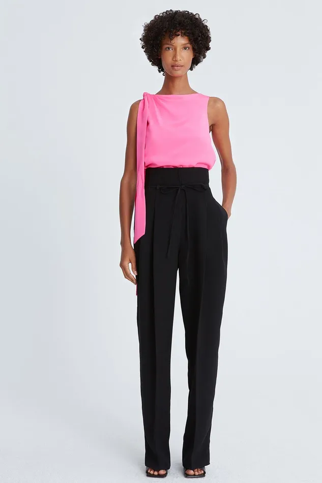 Halston Iliana Crepe Draped Top Neon Pink Women Tops Halston Iliana Crepe Draped Top Neon Pink Women Tops