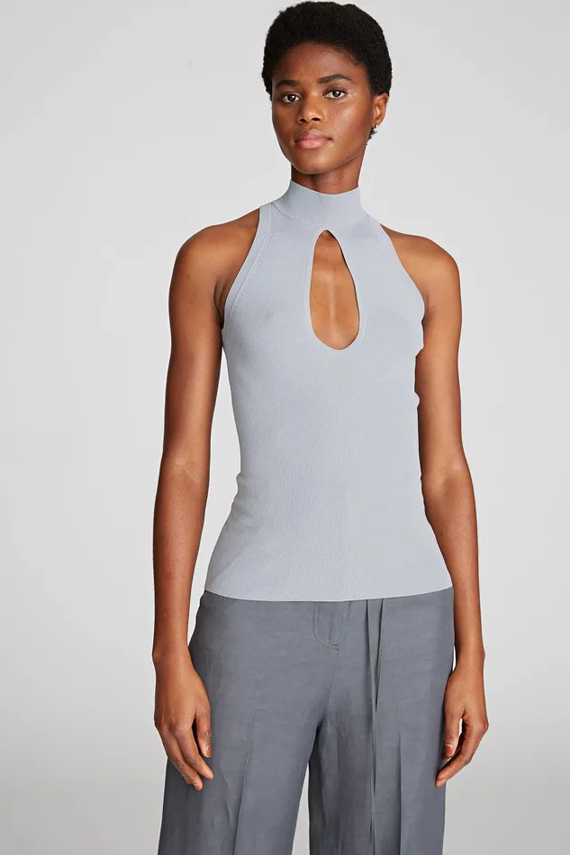 Halston Kit Top In Matte Viscose Pewter Women Tops