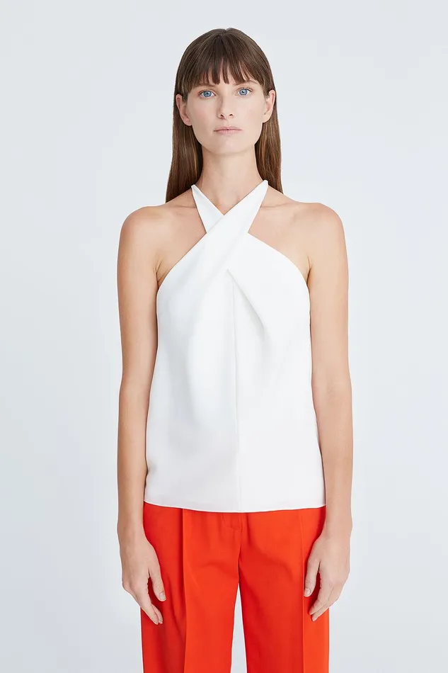 Halston Laurel Crepe Halter Top Chalk Women Tops