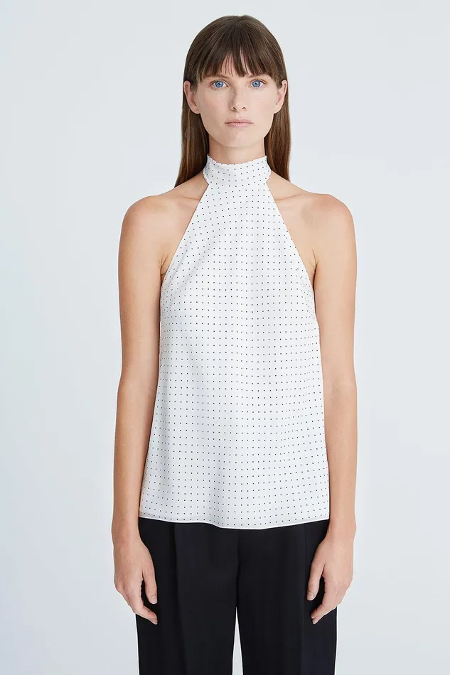 Halston Loren Cdc Micro Dot Top ChalkBlack Micro Dot Print Women Tops