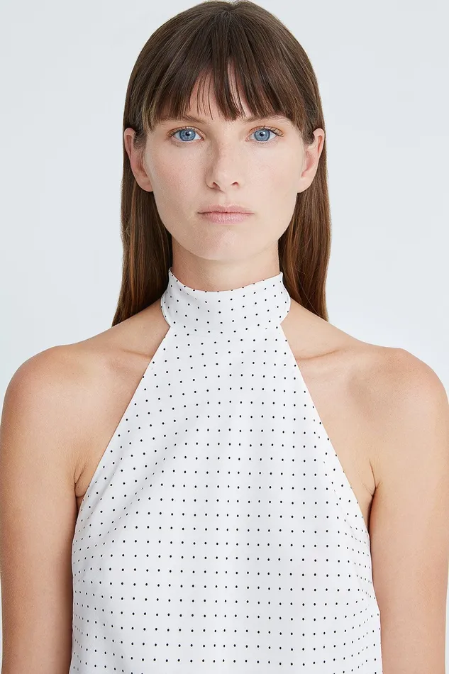 Halston Loren Cdc Micro Dot Top ChalkBlack Micro Dot Print Women Tops