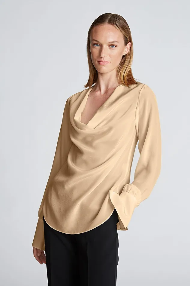 Halston Luisa Top In Charmeuse Champagne Women Tops