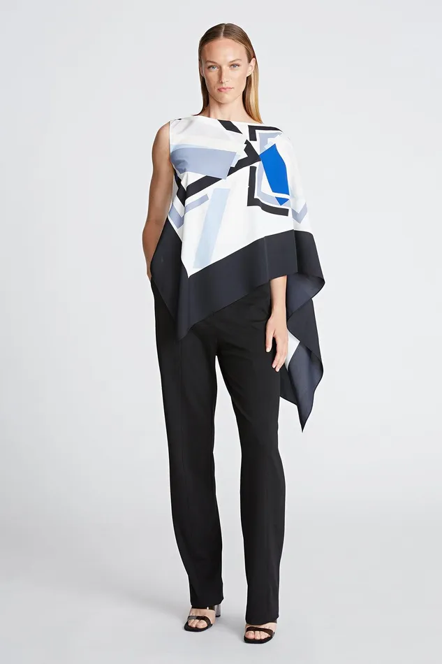 Halston Maggie Top In Crepe De Chine Geometric Print Women Tops